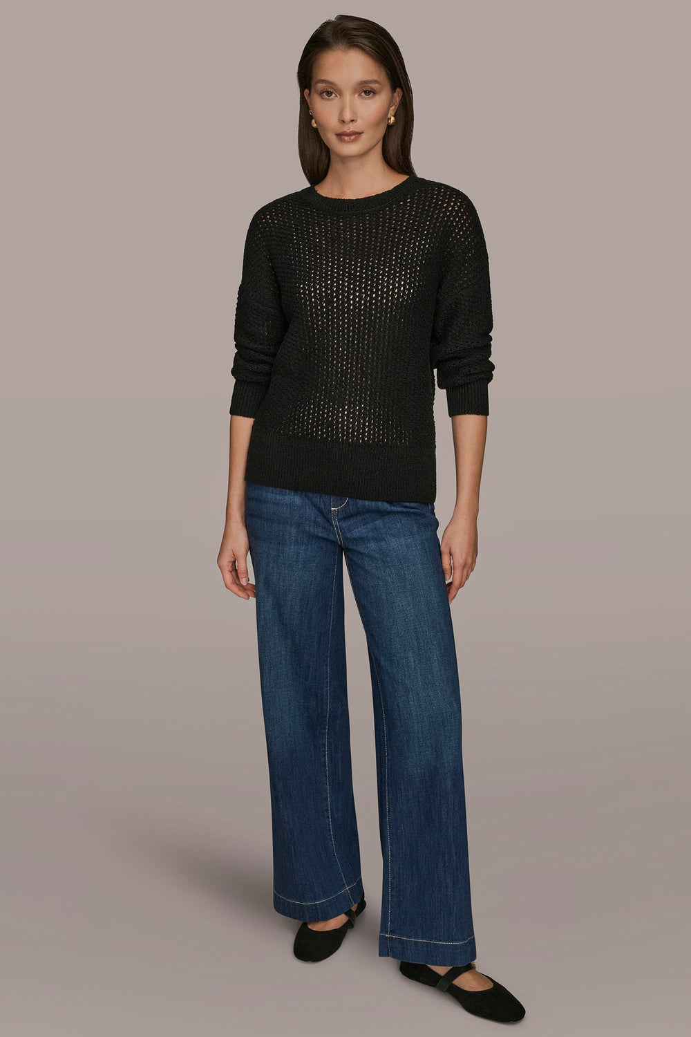 Donna Karan | LONG SLEEVE OPEN STITCH SWEATER