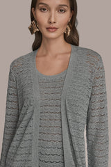 Donna Karan | METALLIC POINTELLE LONG OPEN CARDIGAN