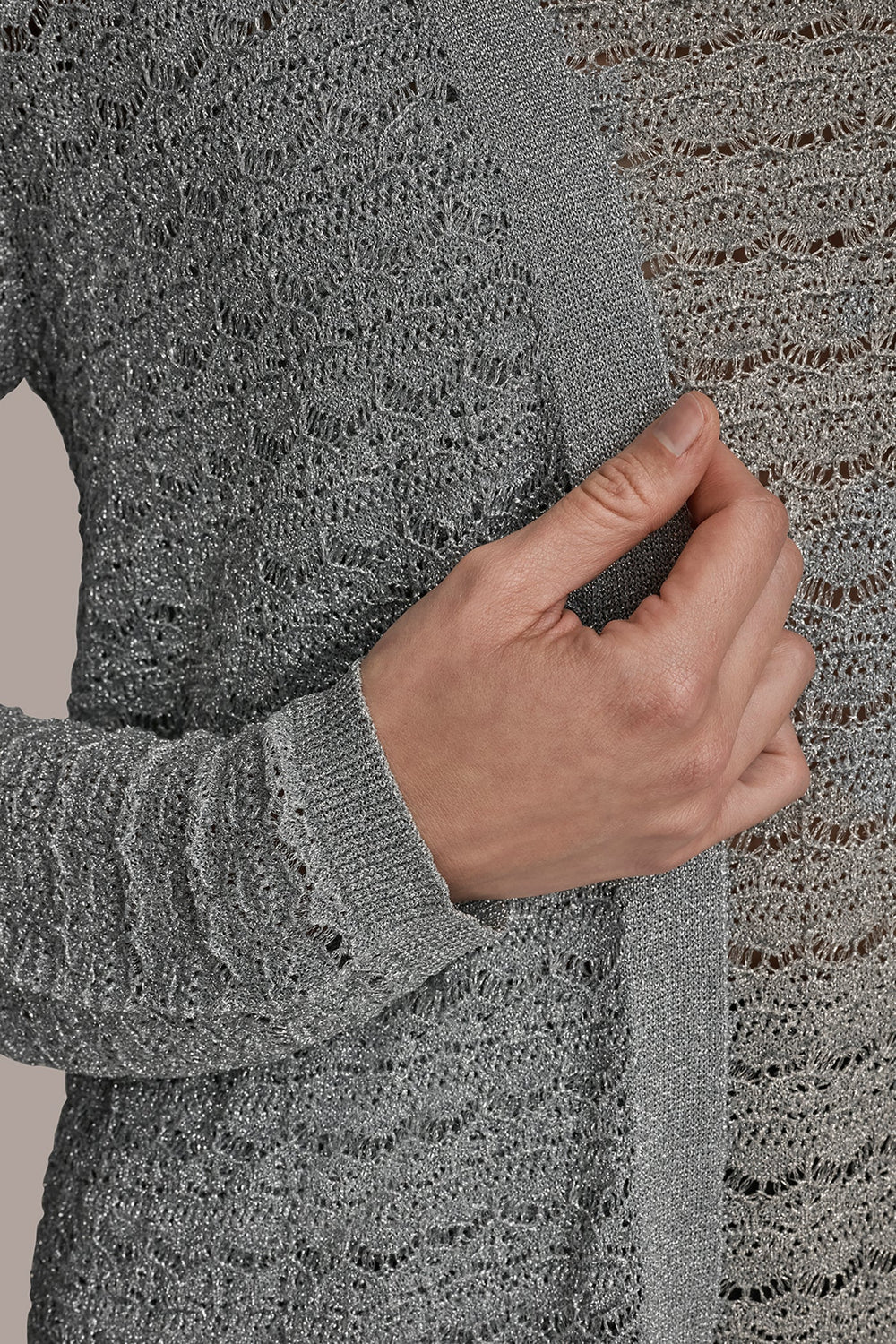 Donna Karan | METALLIC POINTELLE LONG OPEN CARDIGAN