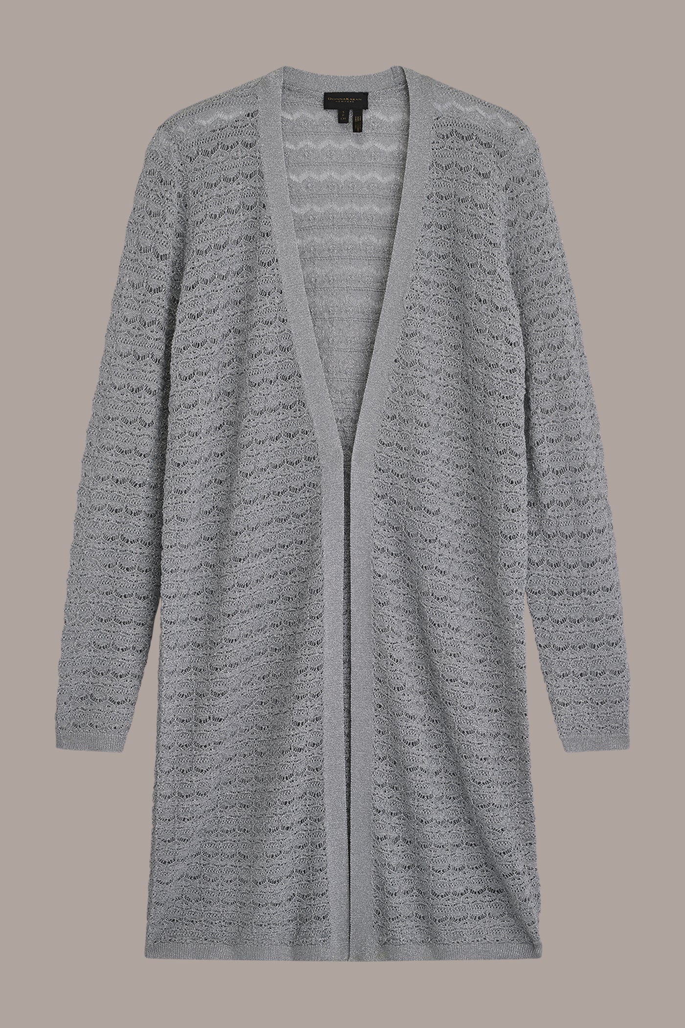 Donna Karan | METALLIC POINTELLE LONG OPEN CARDIGAN