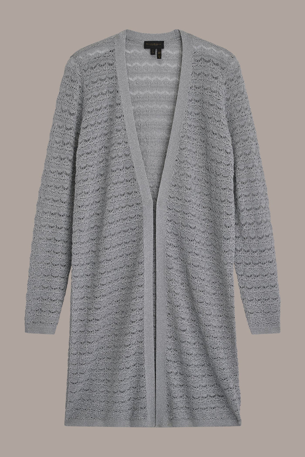 Donna Karan | METALLIC POINTELLE LONG OPEN CARDIGAN