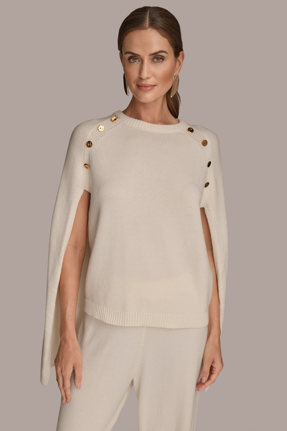 Donna Karan | CAPE-EFFECT BUTTON SWEATER