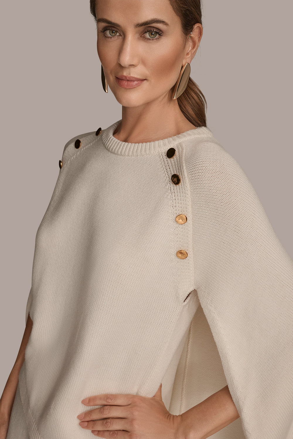 Donna Karan | CAPE-EFFECT BUTTON SWEATER