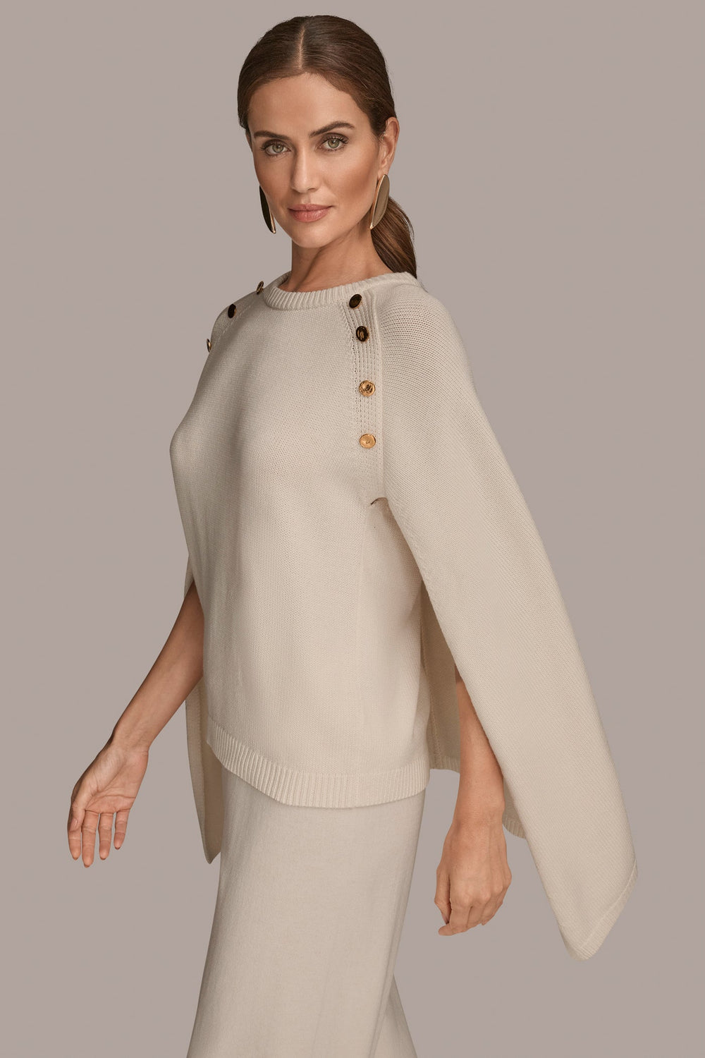 Donna Karan | CAPE-EFFECT BUTTON SWEATER
