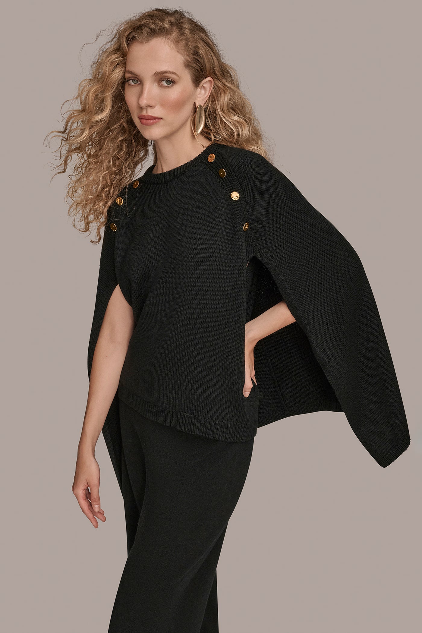 Donna Karan | CAPE-EFFECT BUTTON SWEATER