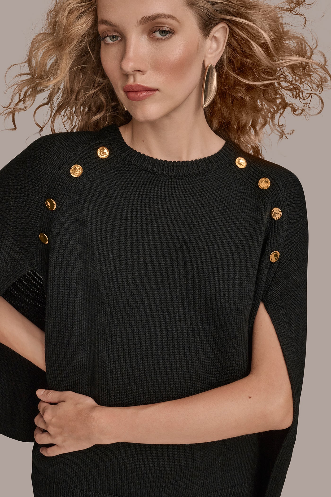 Donna Karan | CAPE-EFFECT BUTTON SWEATER