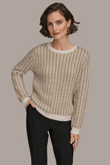 Donna Karan | METALLIC TWO-TONE CABLE-KNIT SWEATER