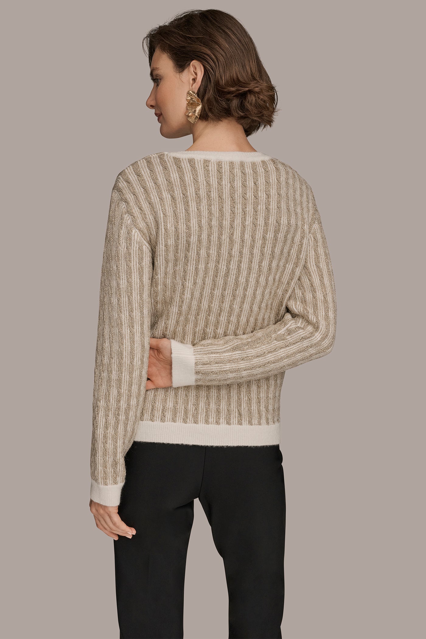 Donna Karan | METALLIC TWO-TONE CABLE-KNIT SWEATER