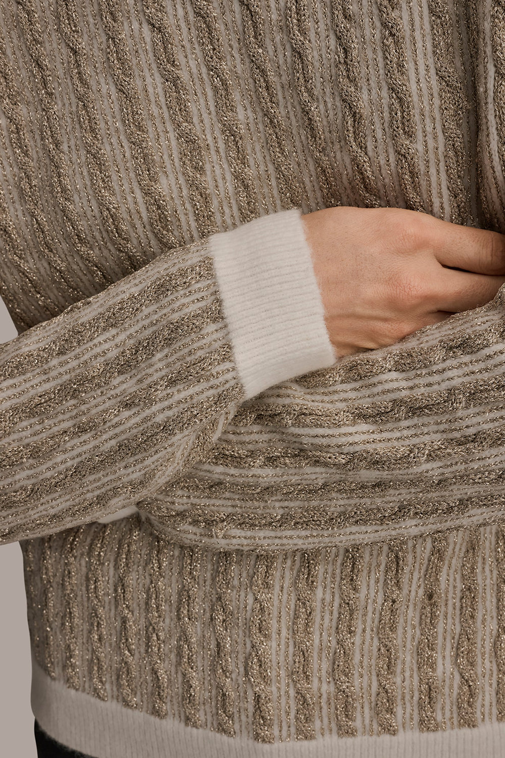 Donna Karan | METALLIC TWO-TONE CABLE-KNIT SWEATER