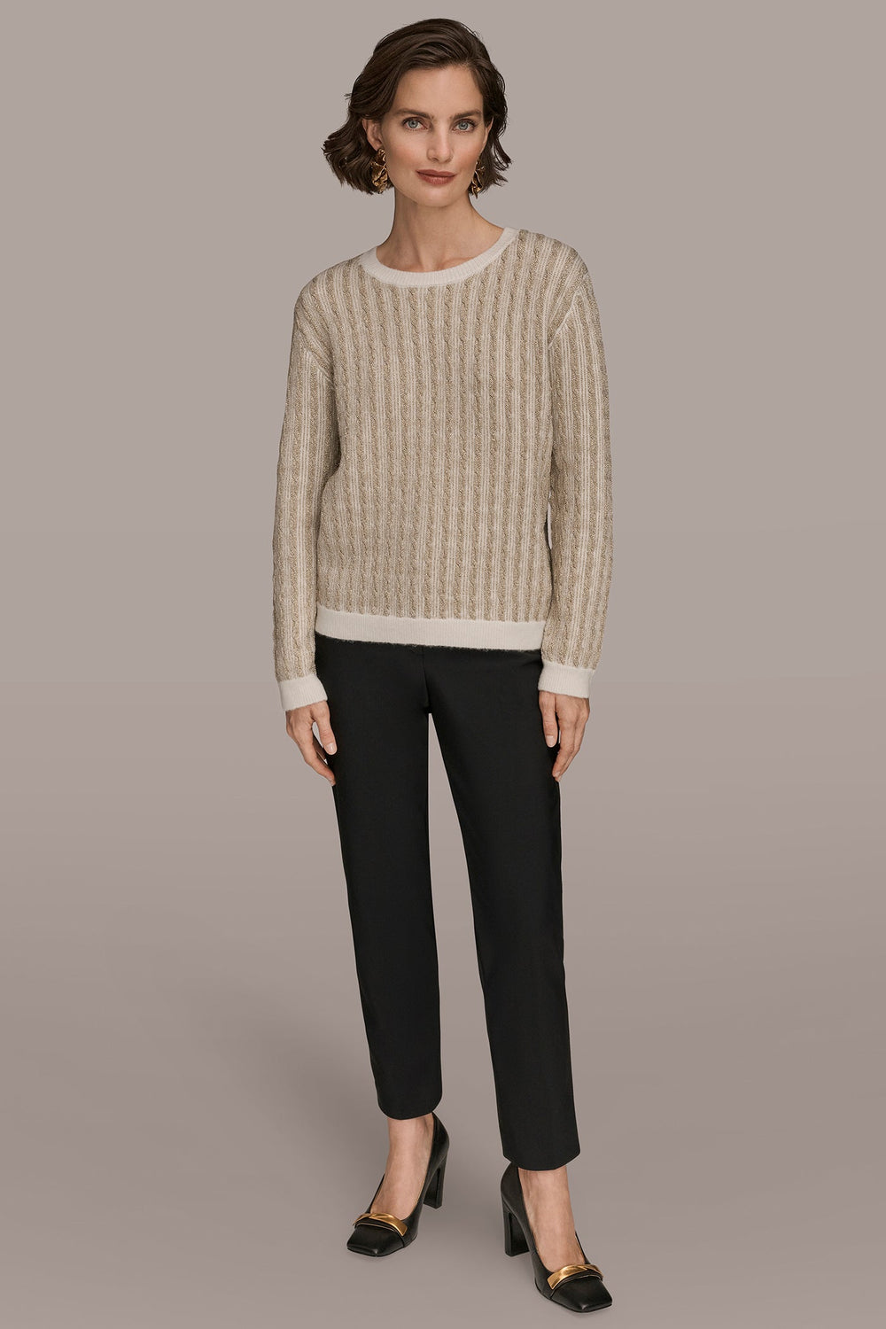 Donna Karan | METALLIC TWO-TONE CABLE-KNIT SWEATER