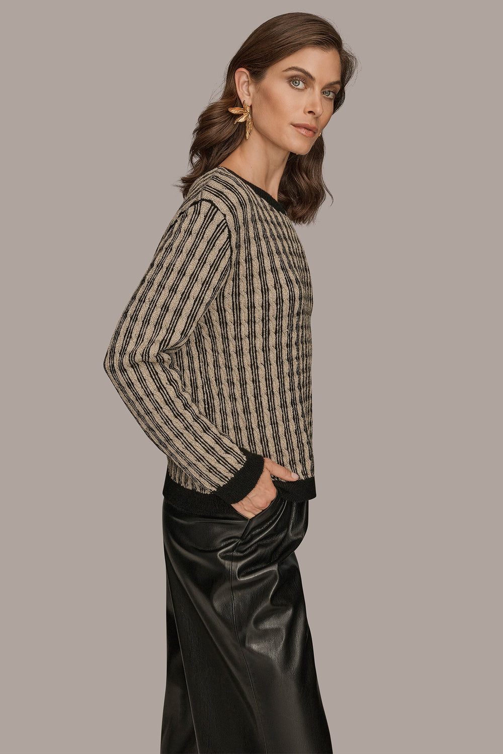 Donna Karan | METALLIC TWO-TONE CABLE-KNIT SWEATER
