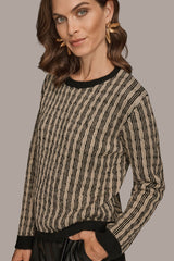 Donna Karan | METALLIC TWO-TONE CABLE-KNIT SWEATER