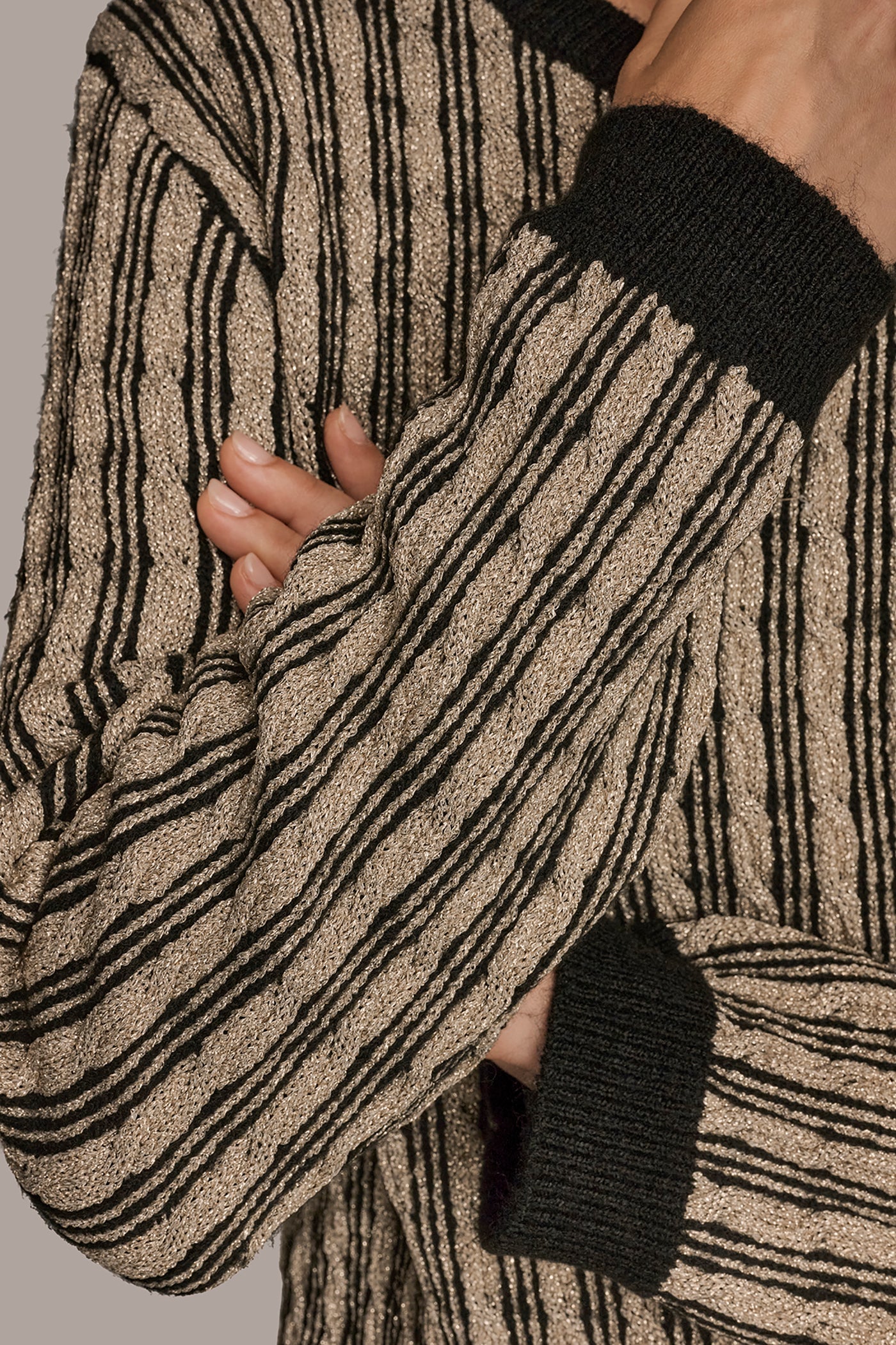 Donna Karan | METALLIC TWO-TONE CABLE-KNIT SWEATER