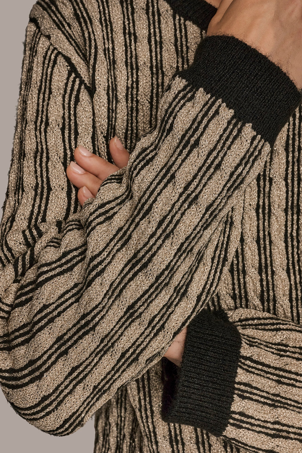 Donna Karan | METALLIC TWO-TONE CABLE-KNIT SWEATER