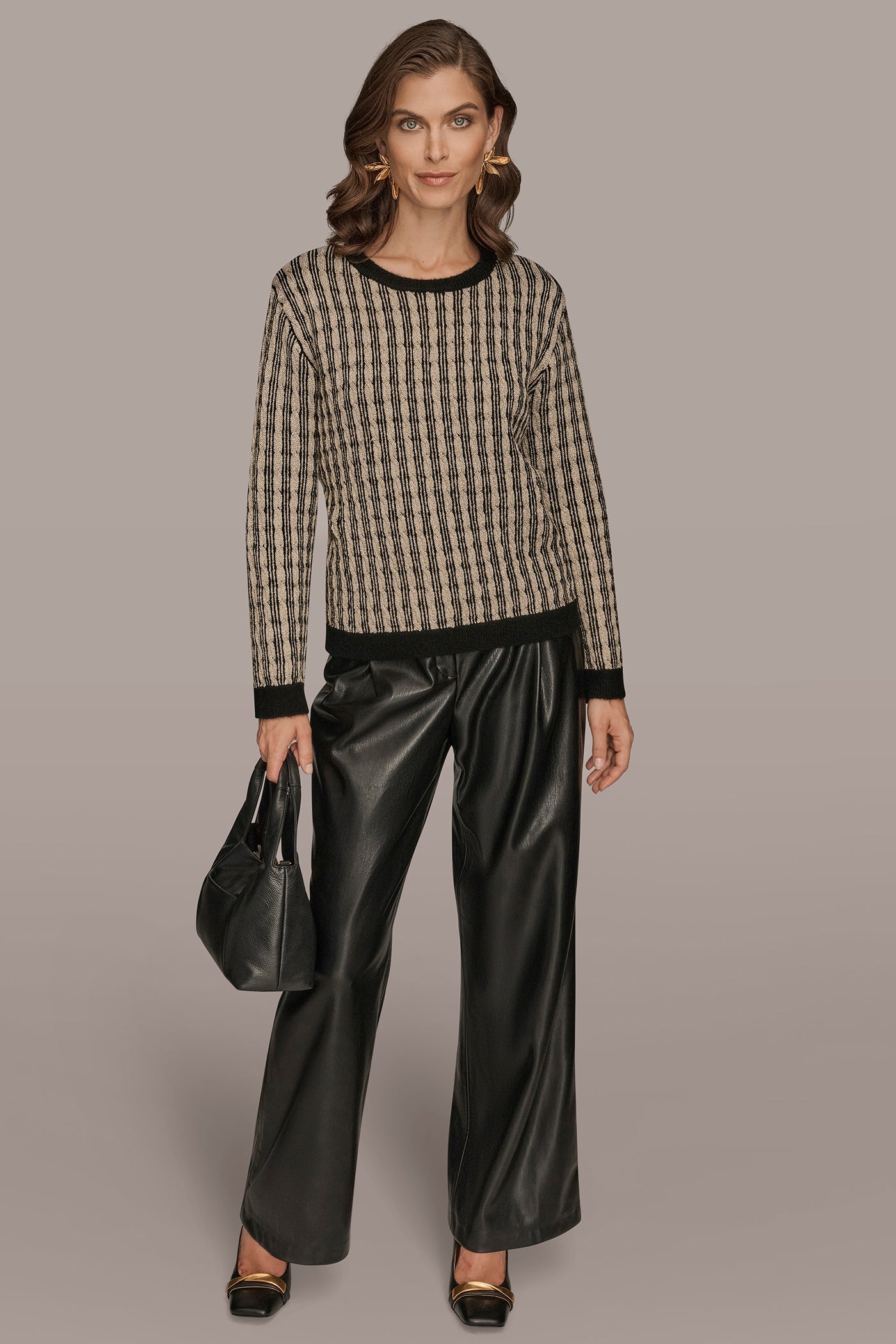 Donna Karan | METALLIC TWO-TONE CABLE-KNIT SWEATER