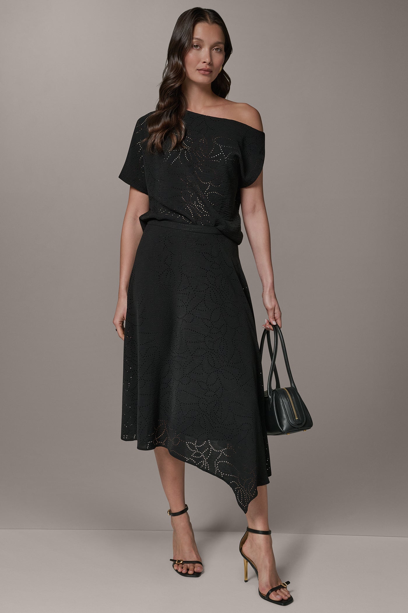 Donna Karan | LASER CUT ASYMMETRIC MIDI SKIRT