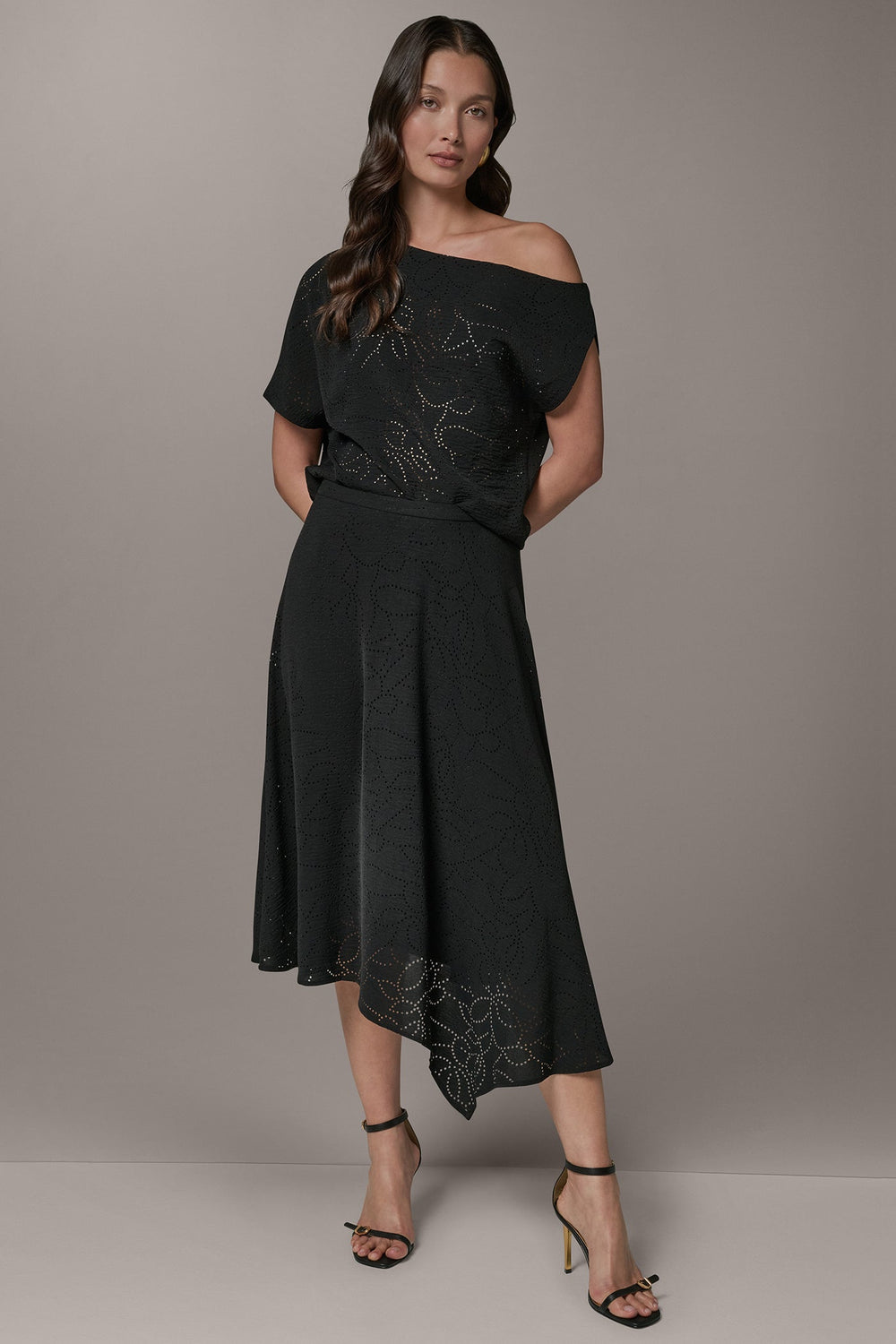Donna Karan | LASER CUT ASYMMETRIC MIDI SKIRT