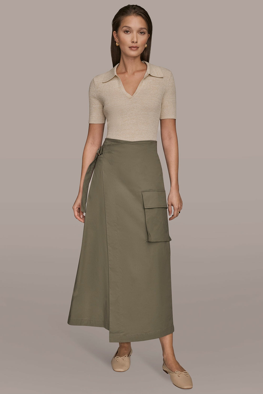 Donna Karan | ASYMMETRIC MIDI WRAP CARGO SKIRT