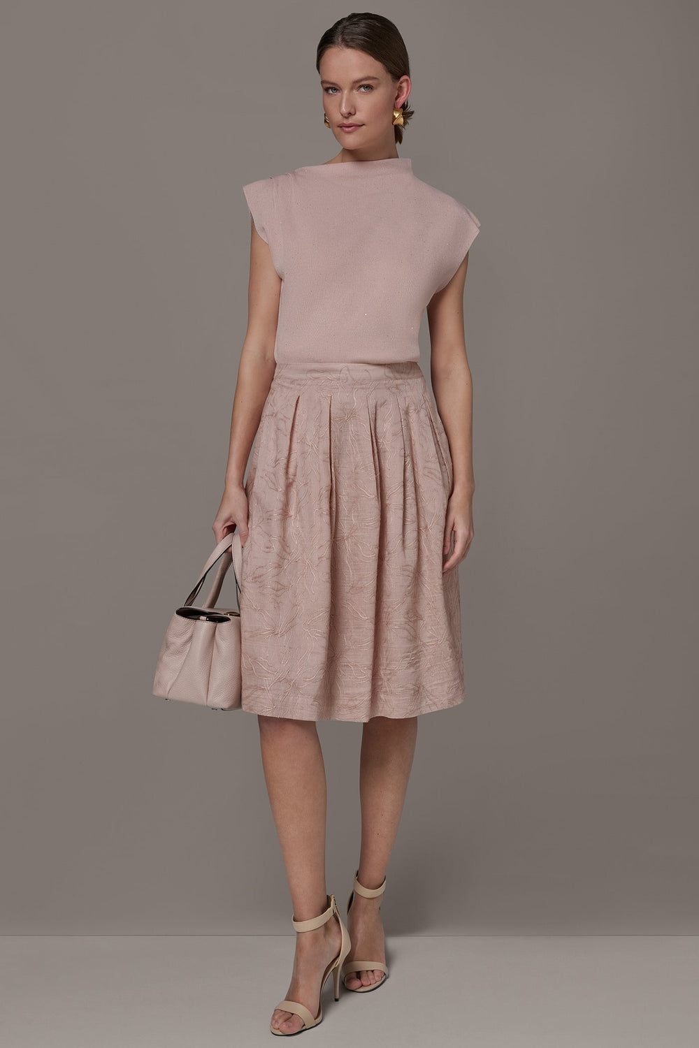 Donna Karan | FLORAL EMBROIDERED PLEATED A-LINE SKIRT