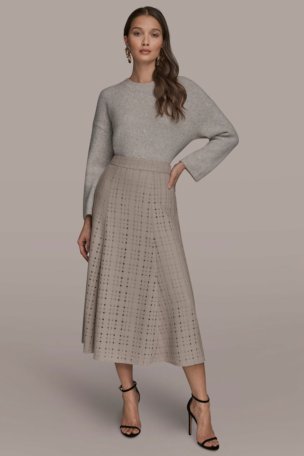 Donna Karan | PERFORATED SWEATER MIDI A-LINE SKIRT