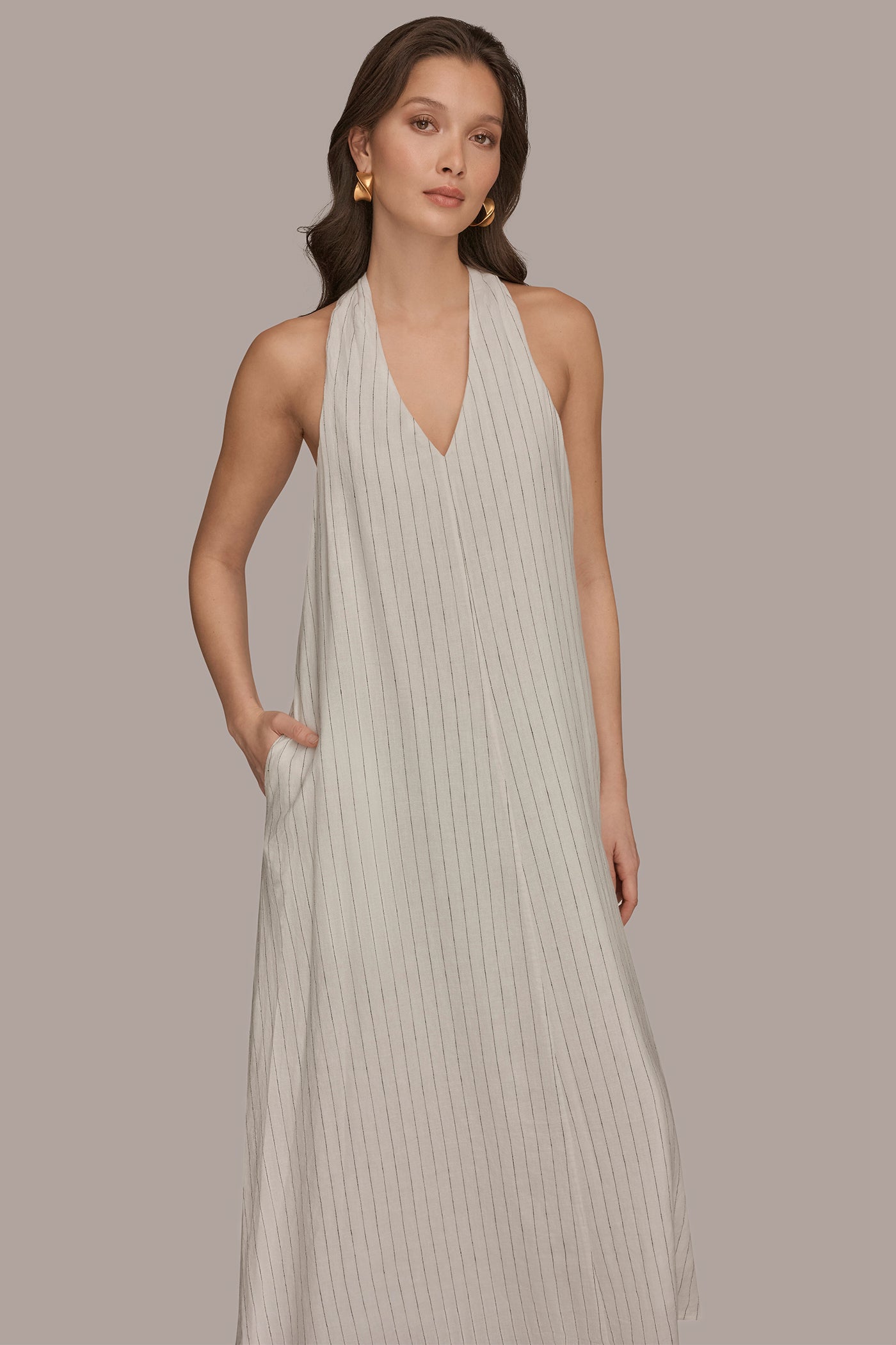 Donna Karan | TWIST-BACK MIDI HALTER DRESS
