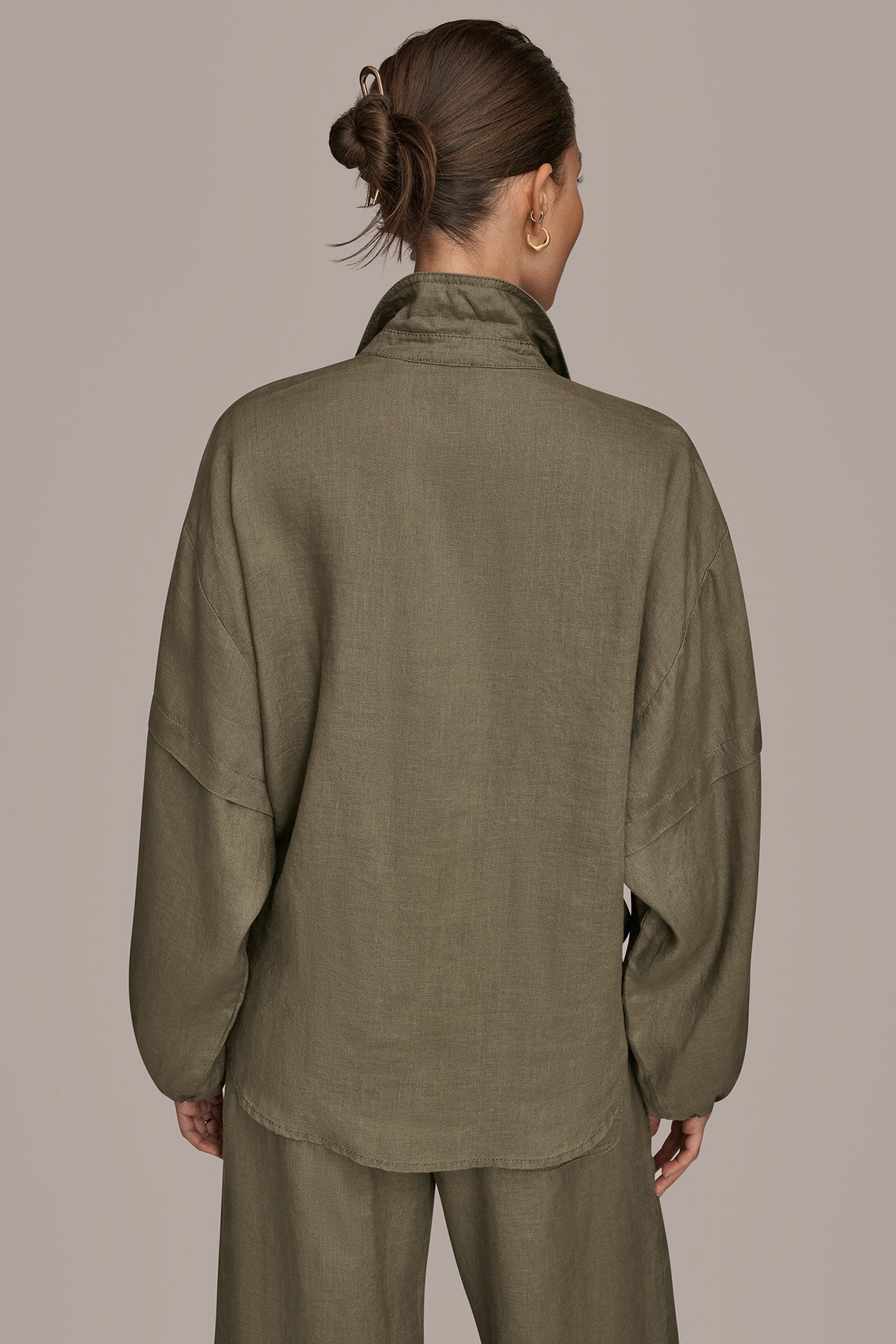 Donna Karan | LINEN BLOUSON SLEEVE TIE-FRONT SHIRT