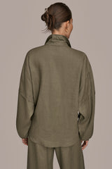 Donna Karan | LINEN BLOUSON SLEEVE TIE-FRONT SHIRT