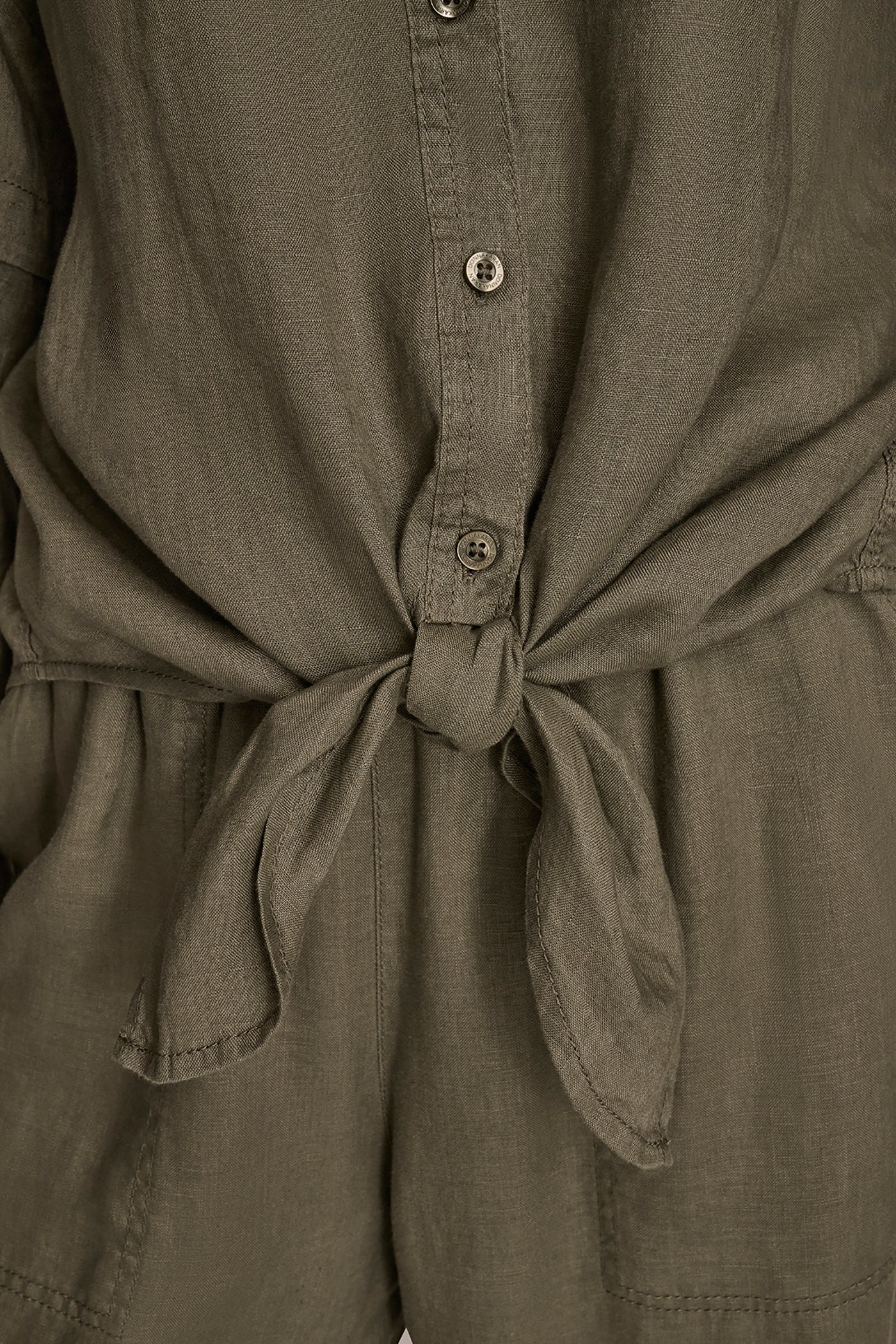 Donna Karan | LINEN BLOUSON SLEEVE TIE-FRONT SHIRT