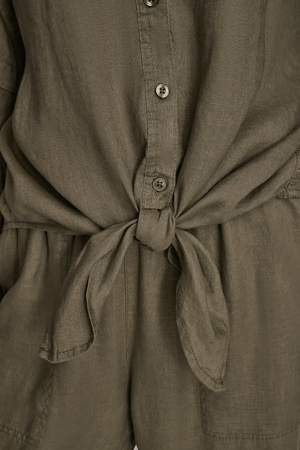 Donna Karan | LINEN BLOUSON SLEEVE TIE-FRONT SHIRT