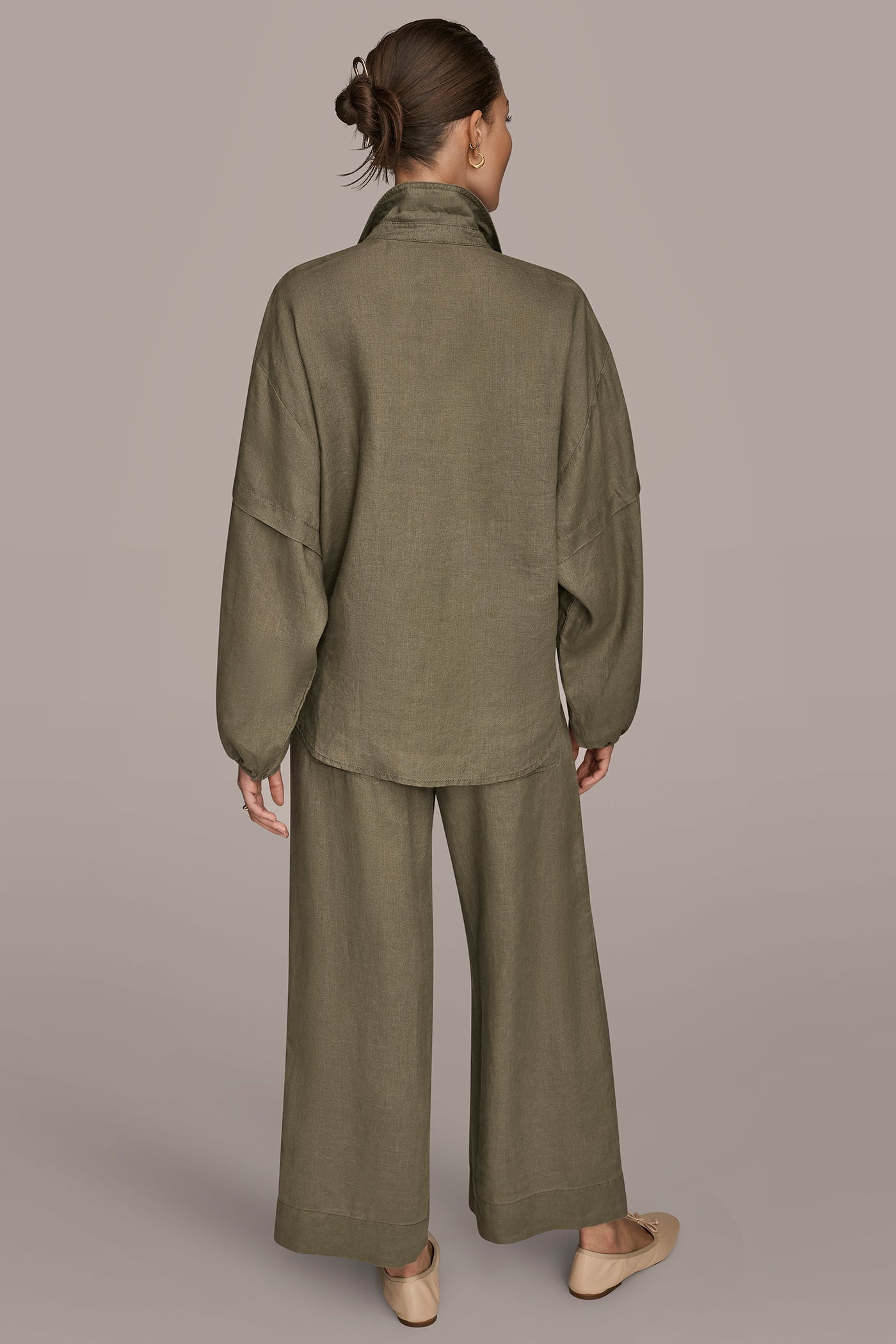 Donna Karan | LINEN BLOUSON SLEEVE TIE-FRONT SHIRT