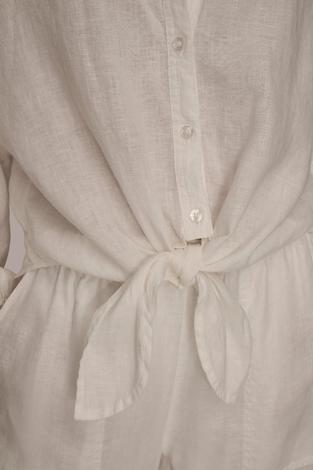Donna Karan | LINEN BLOUSON SLEEVE TIE-FRONT SHIRT