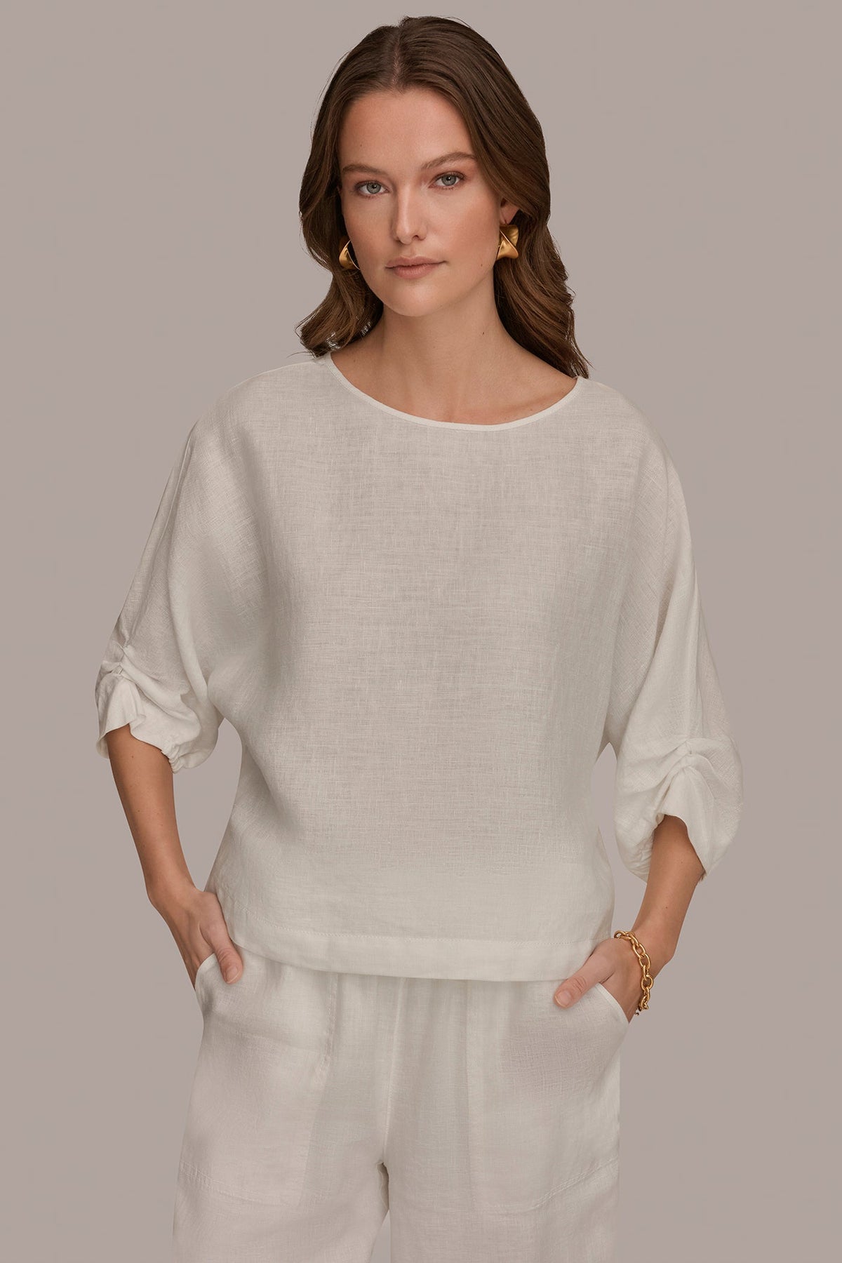 Donna Karan | LINEN TWIST CUFF SLEEVE BLOUSE