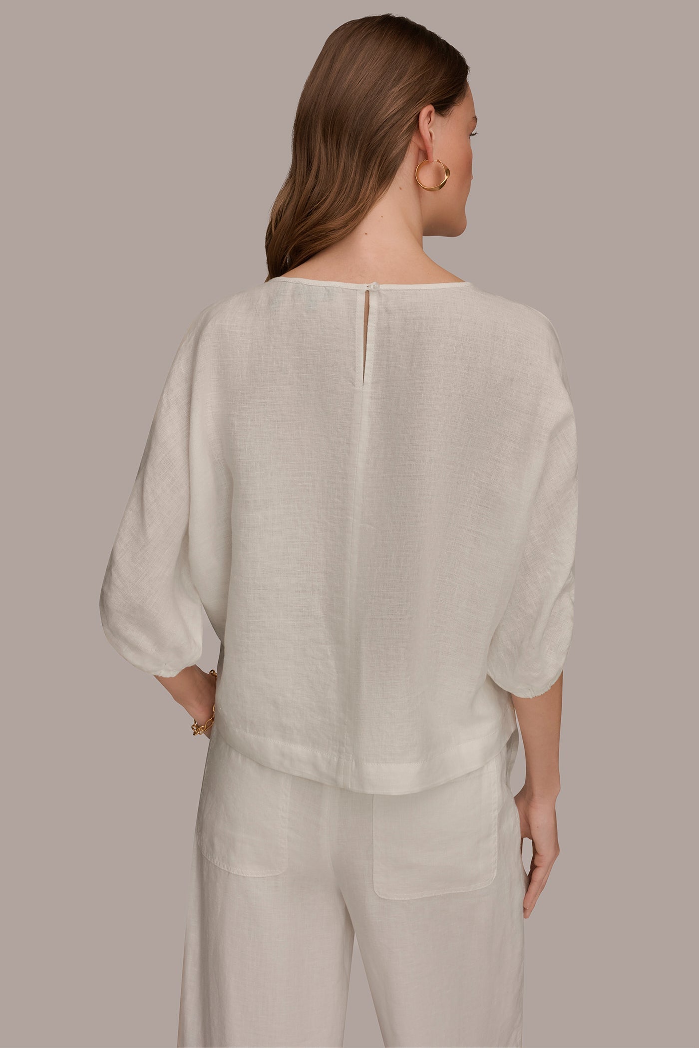 Donna Karan | LINEN TWIST CUFF SLEEVE BLOUSE