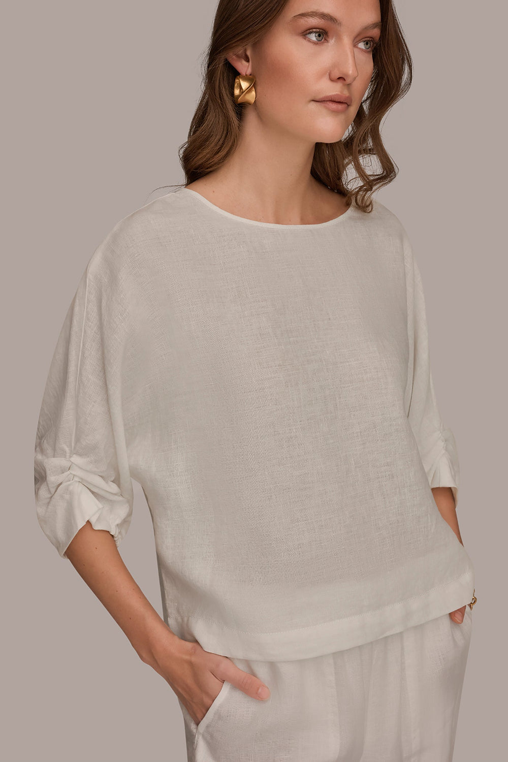 Donna Karan | LINEN TWIST CUFF SLEEVE BLOUSE