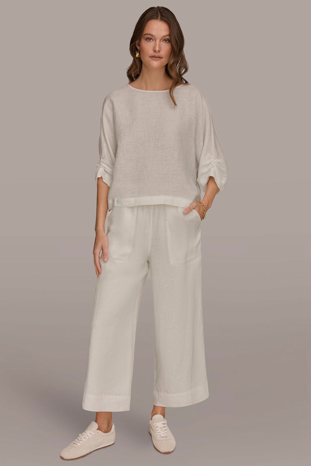 Donna Karan | LINEN TWIST CUFF SLEEVE BLOUSE