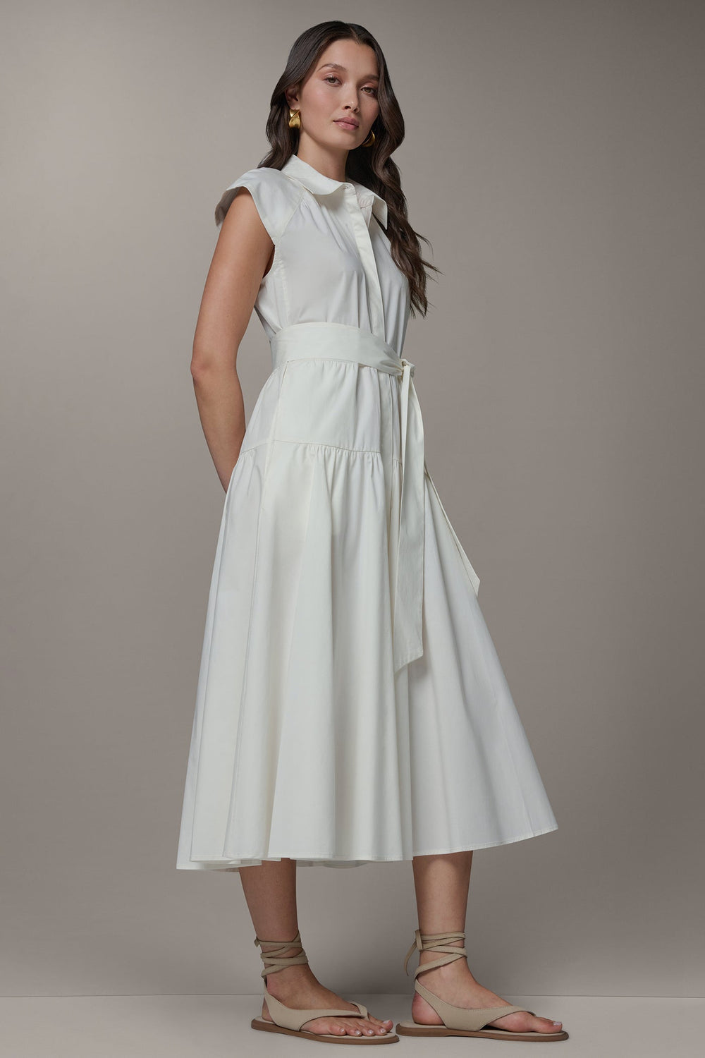 Donna Karan | CAP SLEEVE MIDI SHIRT DRESS