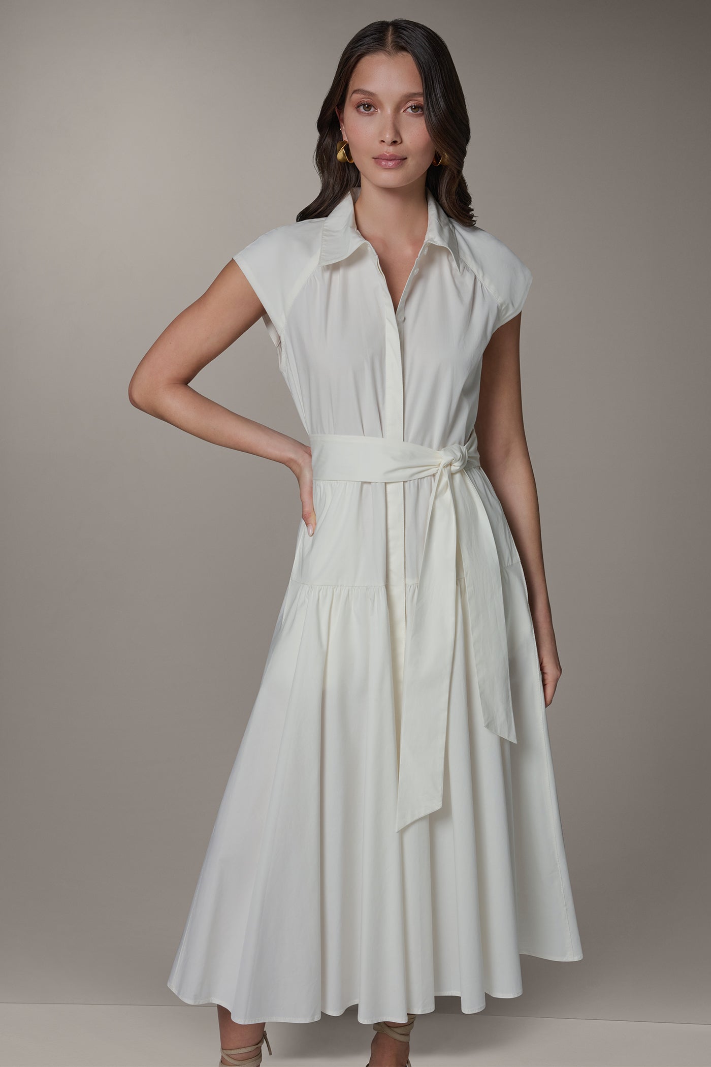 Donna Karan | CAP SLEEVE MIDI SHIRT DRESS