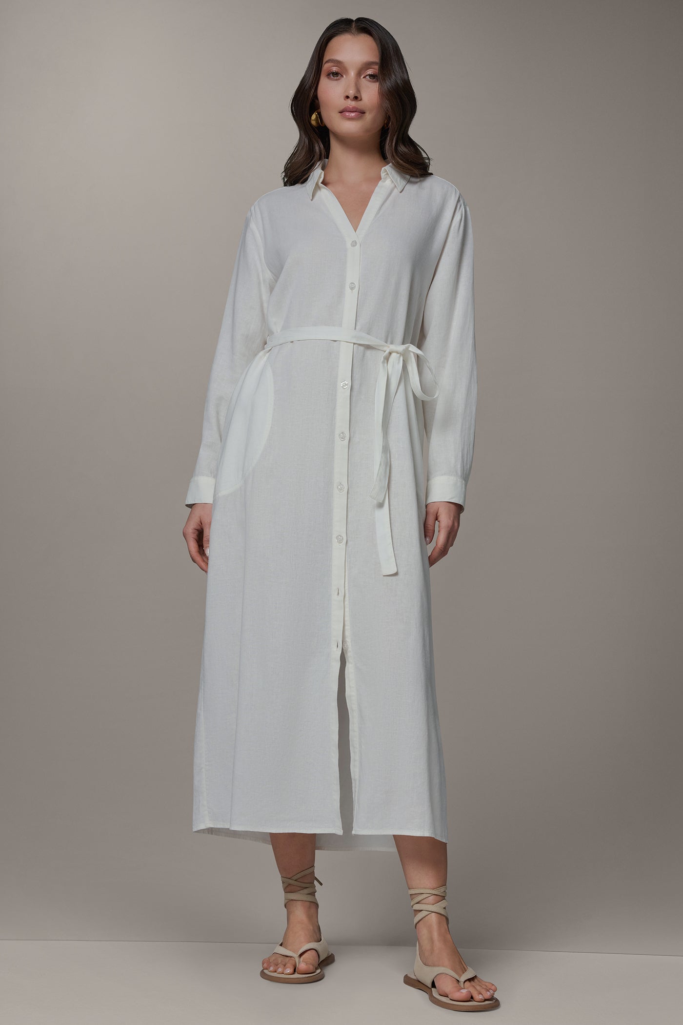 Donna Karan | LONG SLEEVE MIDI SHIRT DRESS