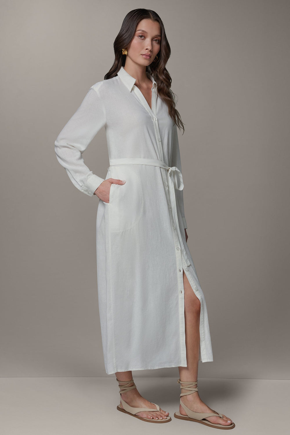 Donna Karan | LONG SLEEVE MIDI SHIRT DRESS
