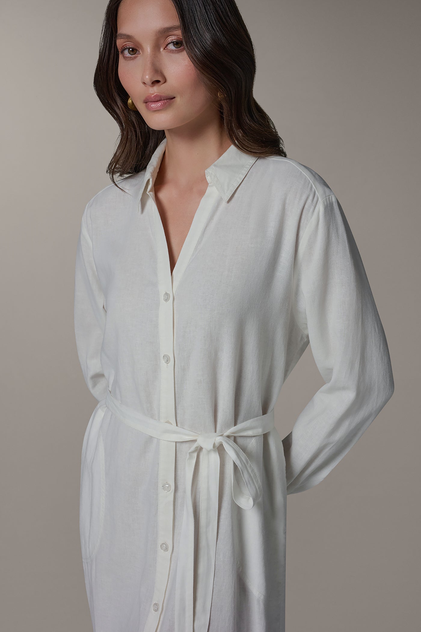 Donna Karan | LONG SLEEVE MIDI SHIRT DRESS