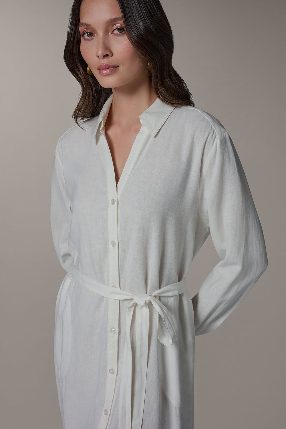 Donna Karan | LONG SLEEVE MIDI SHIRT DRESS