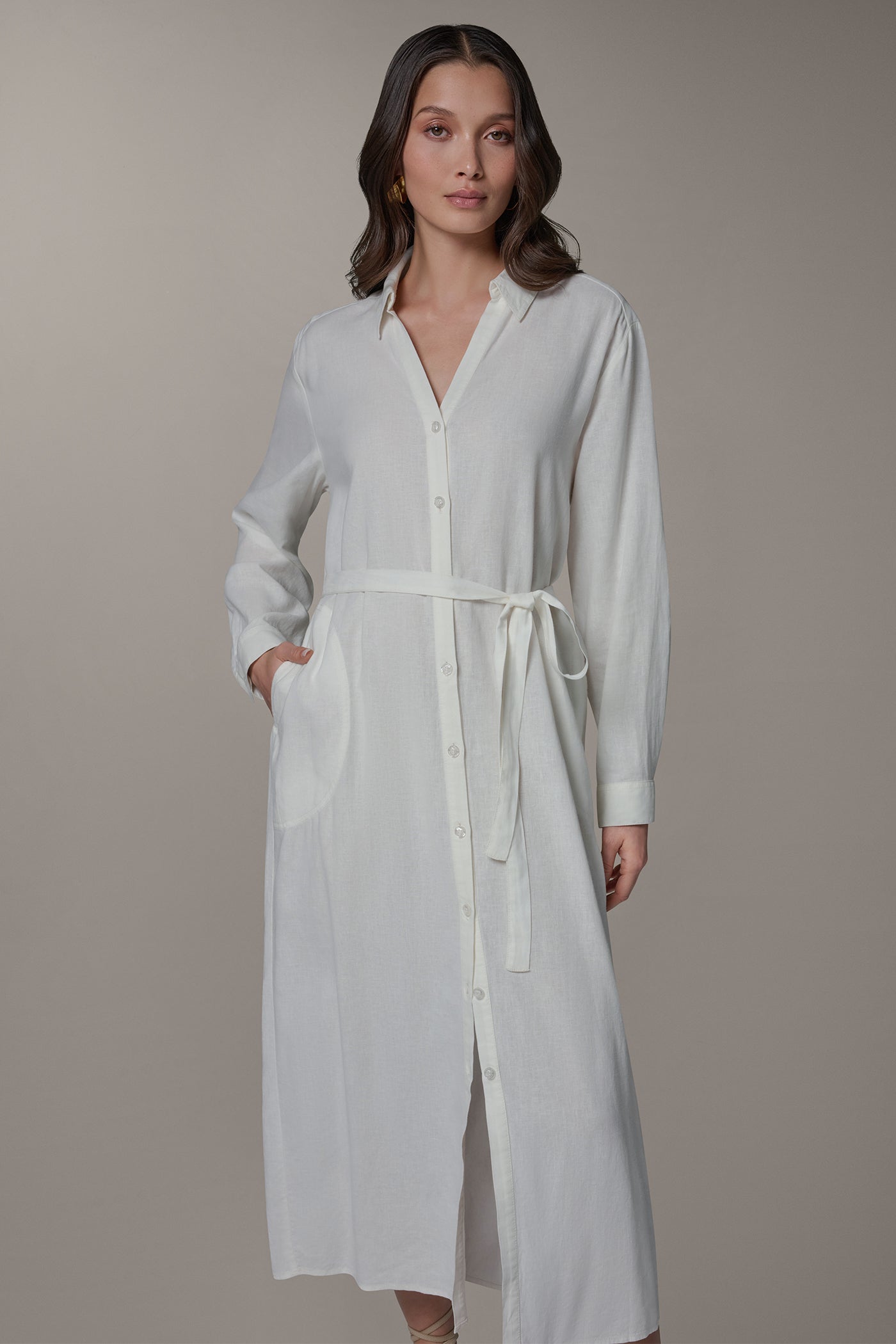 Donna Karan | LONG SLEEVE MIDI SHIRT DRESS