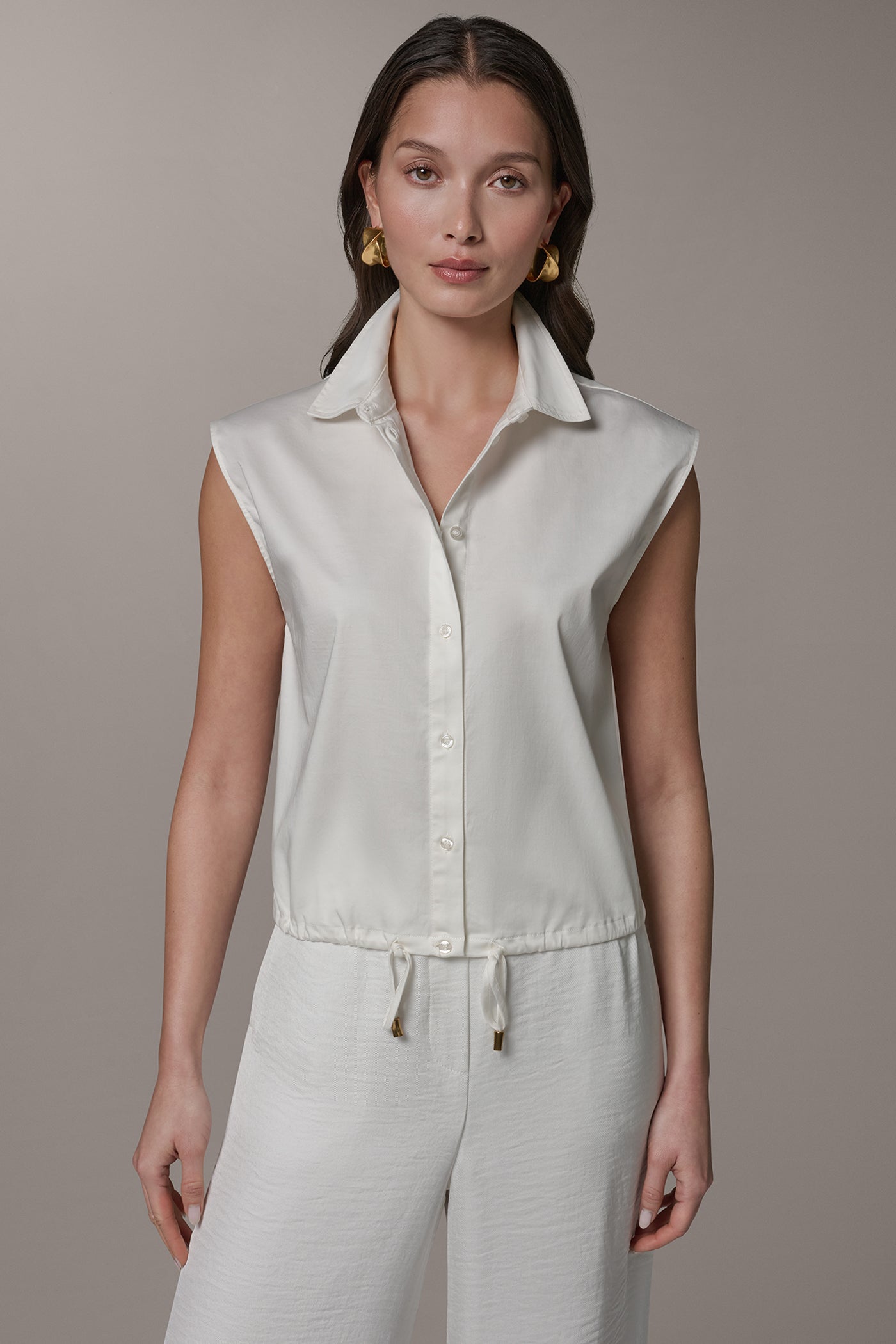 Donna Karan | SLEEVELESS DRAWSTRING HEM BLOUSE