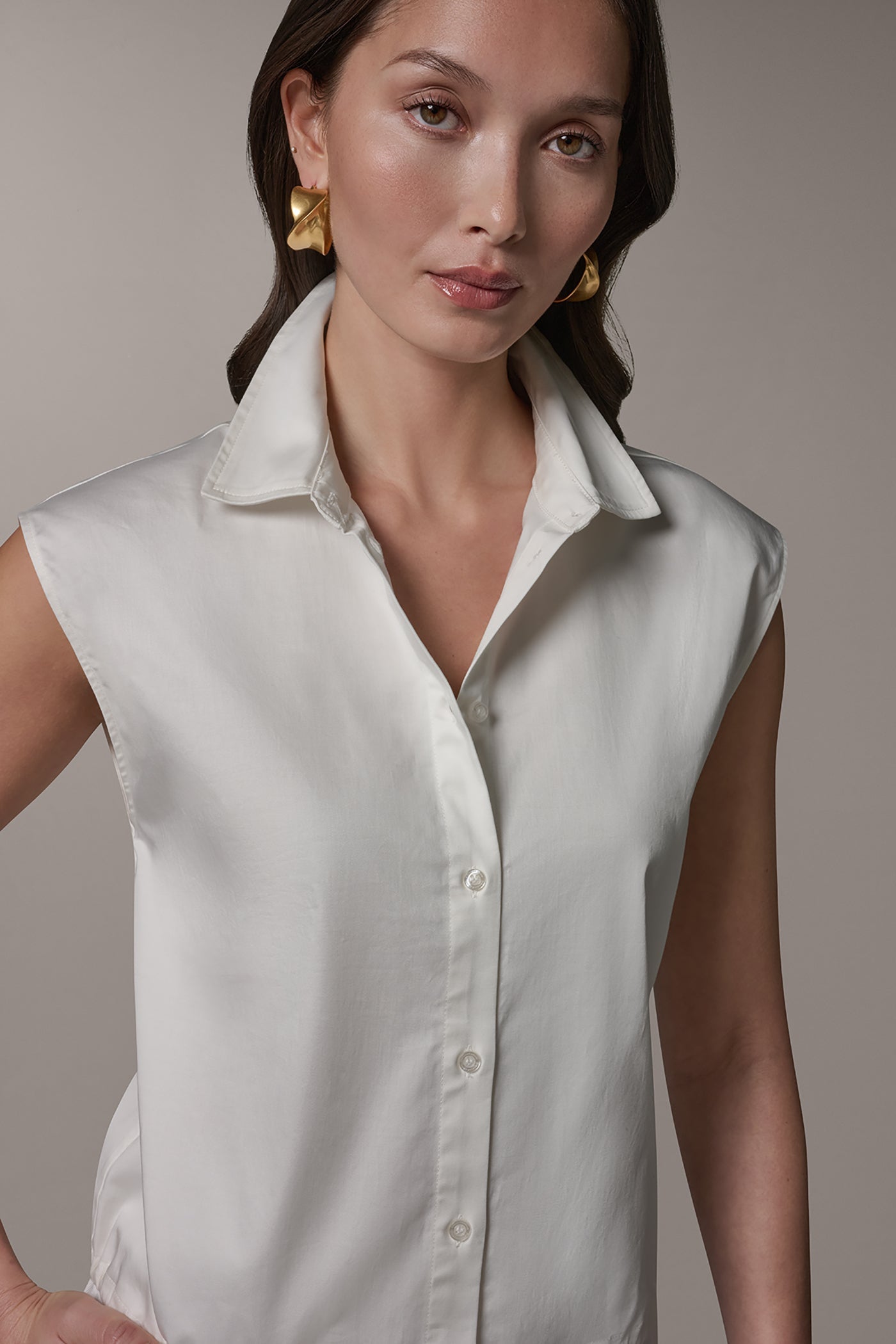 Donna Karan | SLEEVELESS DRAWSTRING HEM BLOUSE