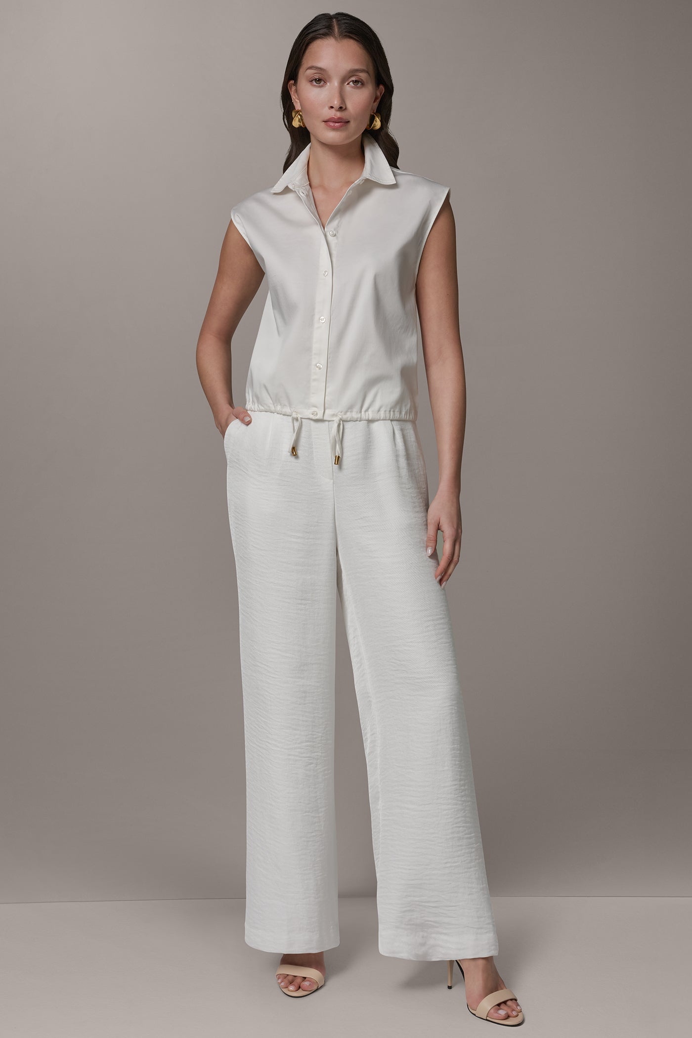 Donna Karan | SLEEVELESS DRAWSTRING HEM BLOUSE