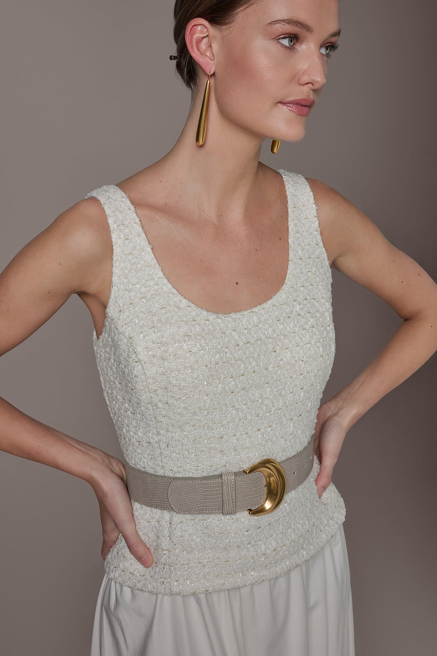Donna Karan | TWEED MIXED MEDIA MIDI TANK DRESS