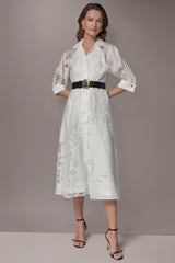 Donna Karan | FLORAL-JACQUARD MIDI SHIRT DRESS