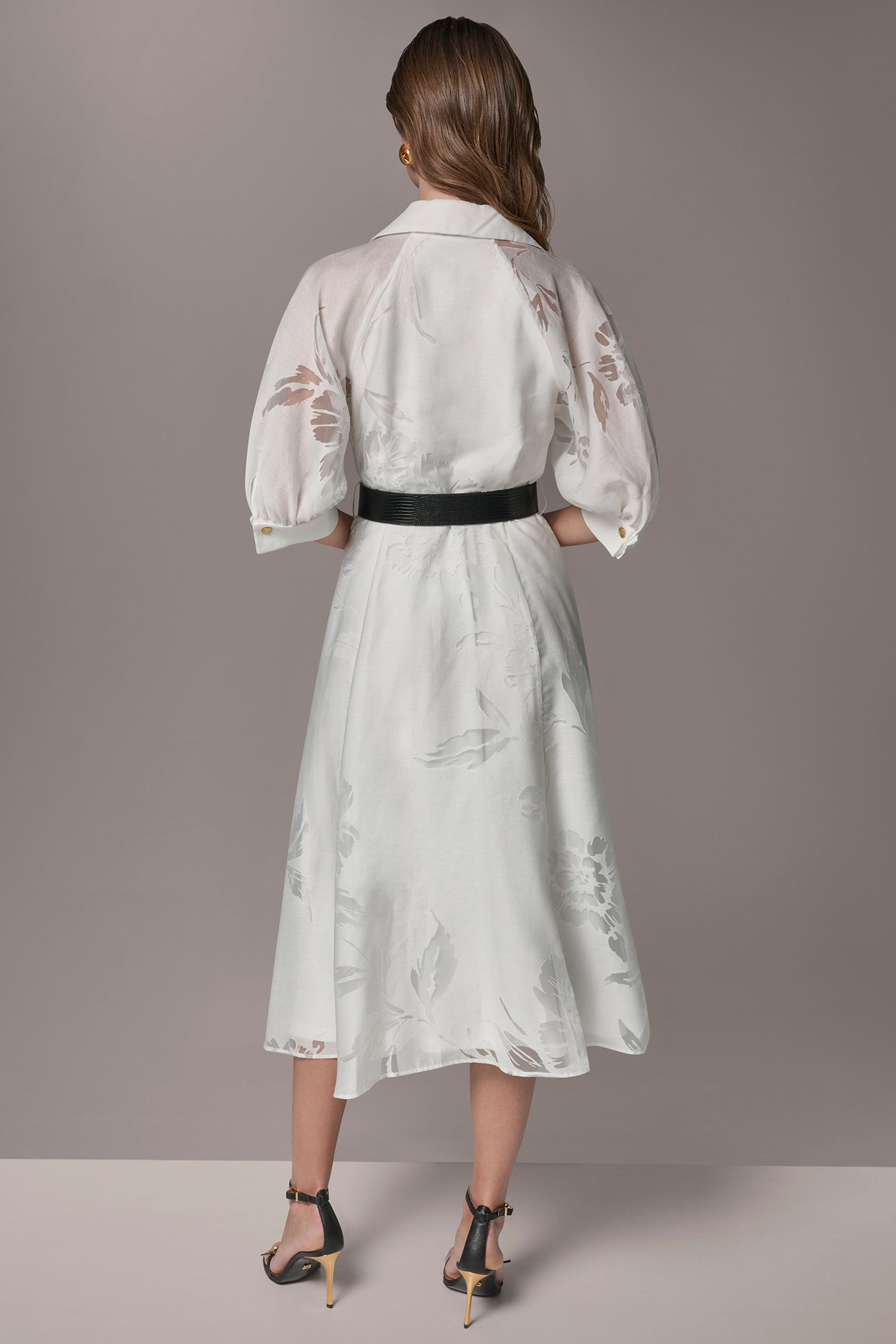 Donna Karan | FLORAL-JACQUARD MIDI SHIRT DRESS
