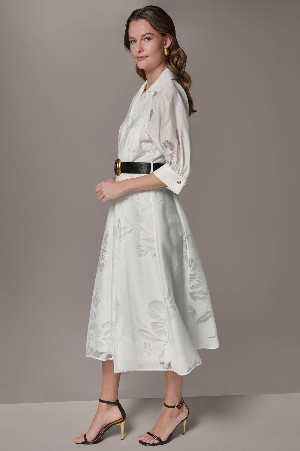 Donna Karan | FLORAL-JACQUARD MIDI SHIRT DRESS