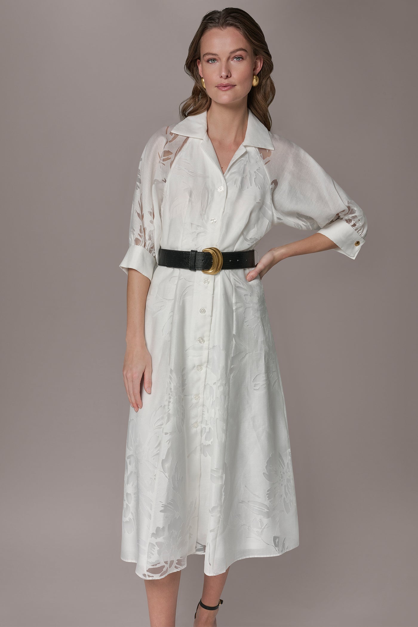 Donna Karan | FLORAL-JACQUARD MIDI SHIRT DRESS